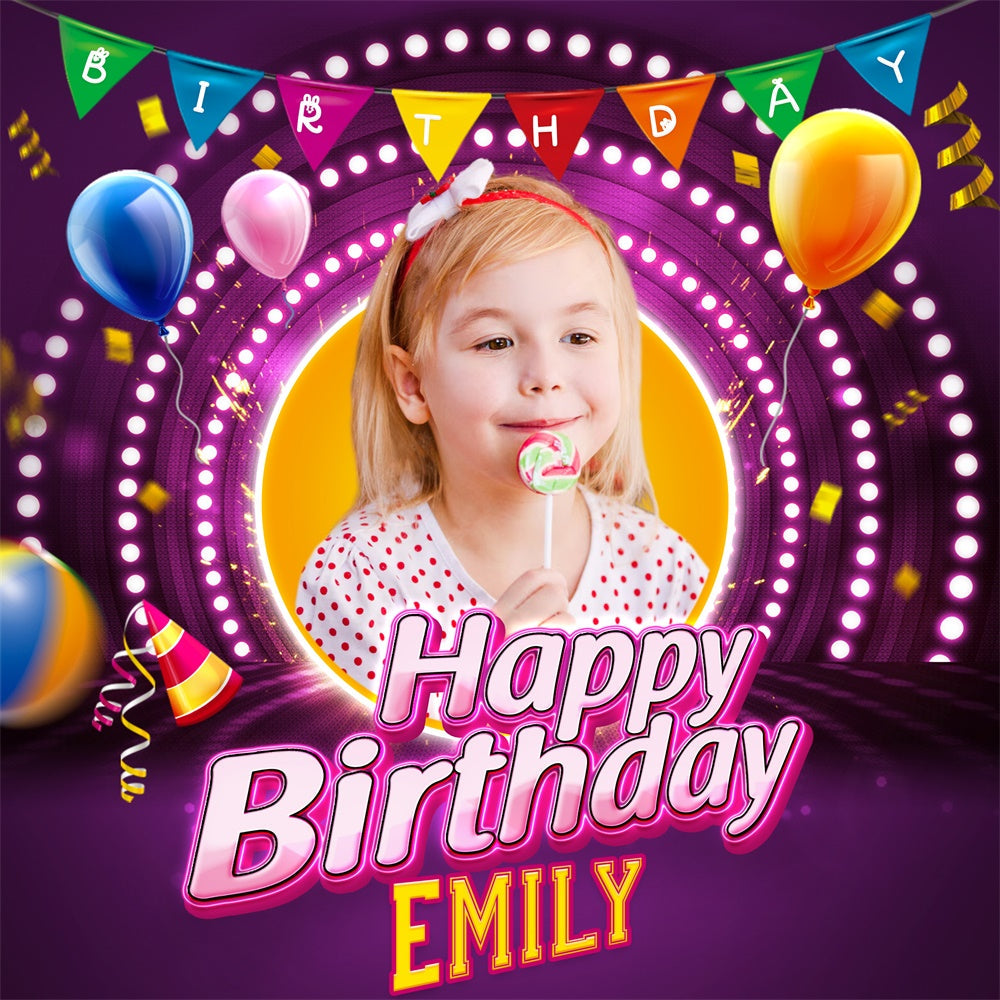 Toile de fond Anniversaire Personnalisé Scène Colorée Ballons Fête LXX6-58