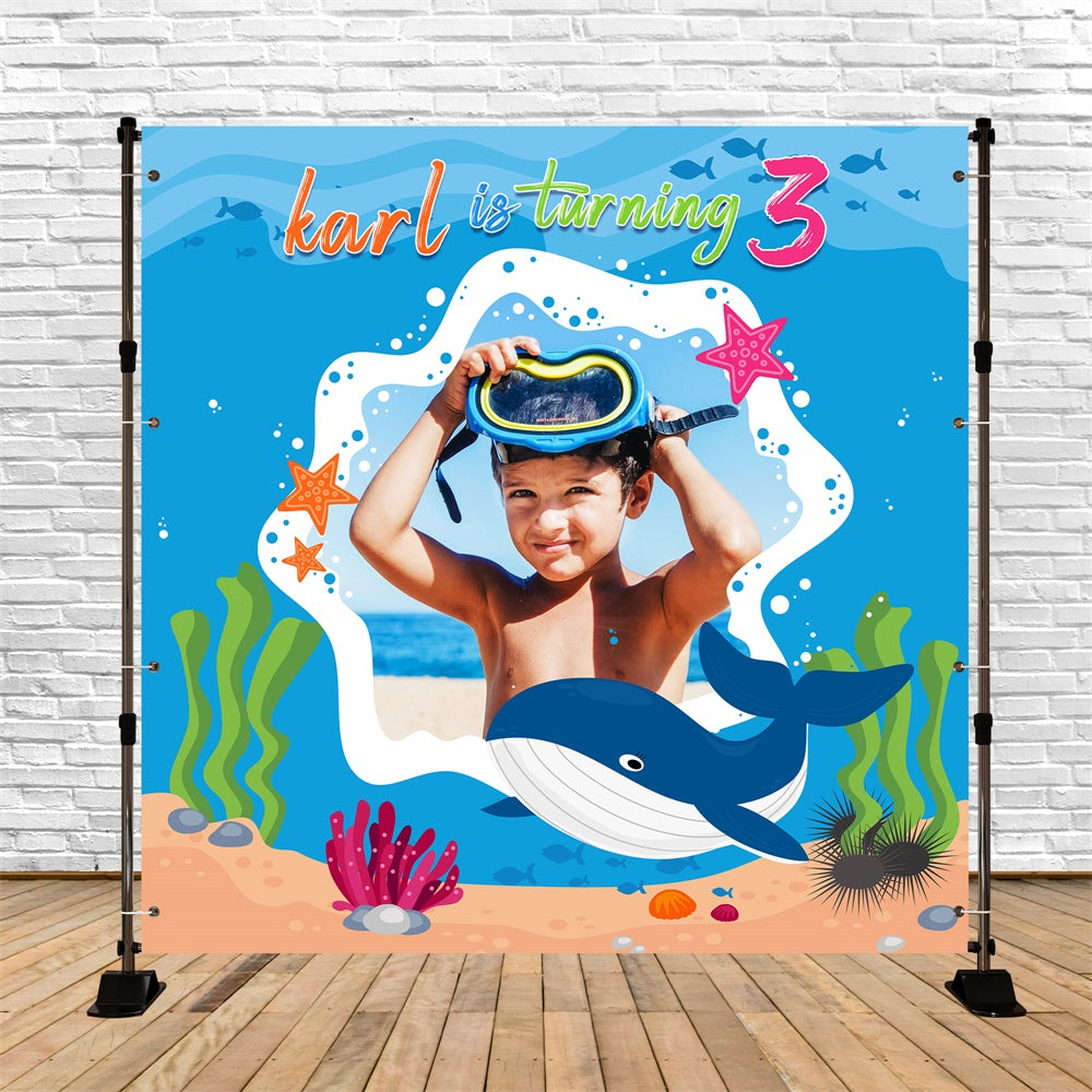 Toile de fond Personnalisable Anniversaire Explorateur Océan 3 Ans LXX6-64