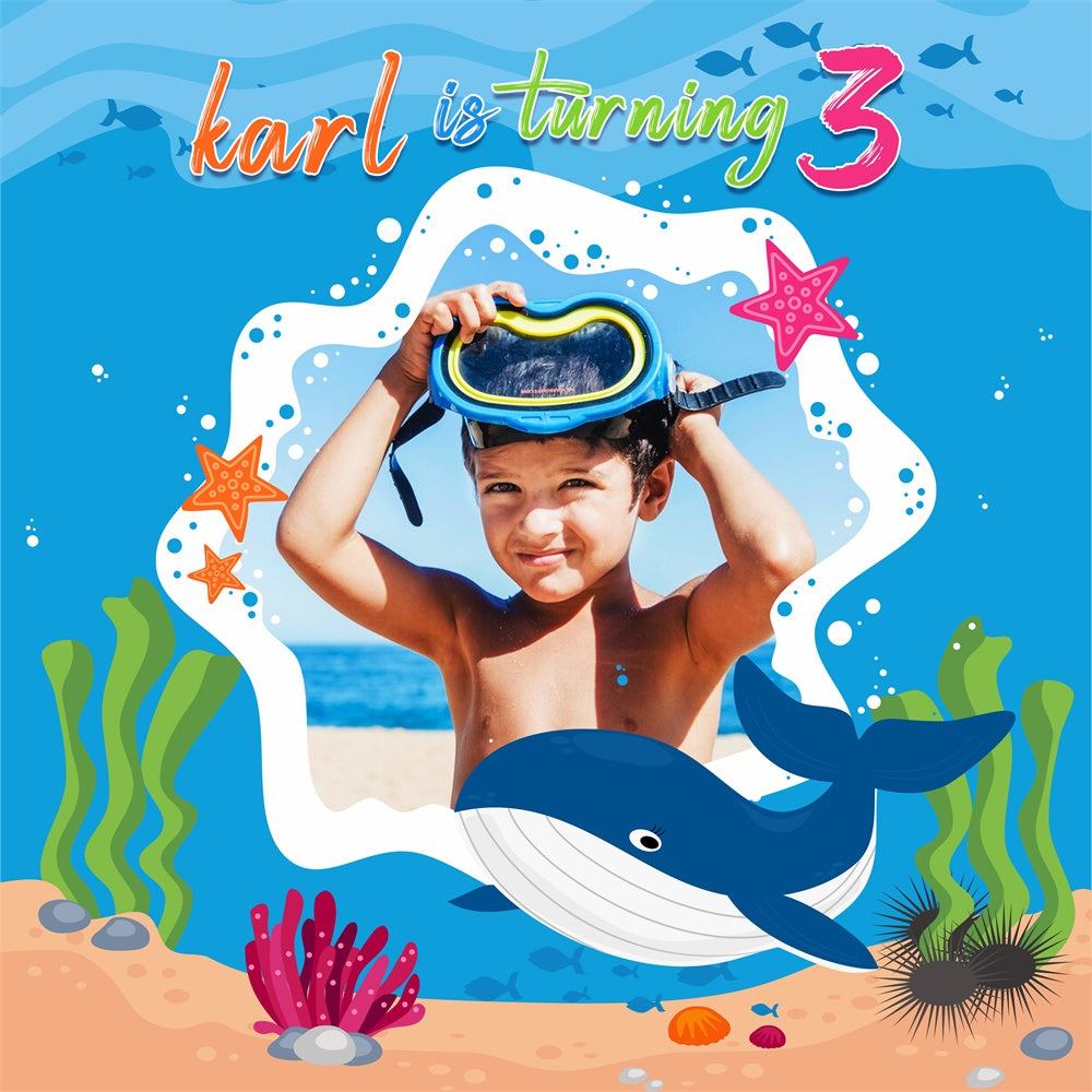 Toile de fond Personnalisable Anniversaire Explorateur Océan 3 Ans LXX6-64