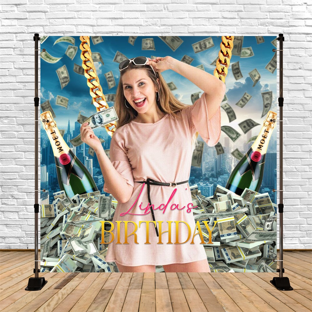 Toile de fond Anniversaire Personnalisé Rêves Champagne & Argent LXX6-75