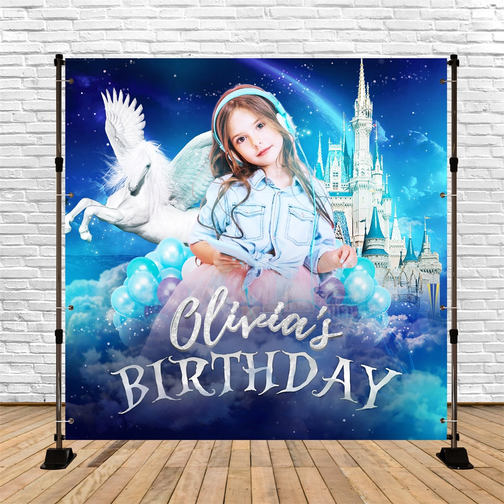 Toile de fond Anniversaire Personnalisé Château Magique Ciel Féérique LXX6-79