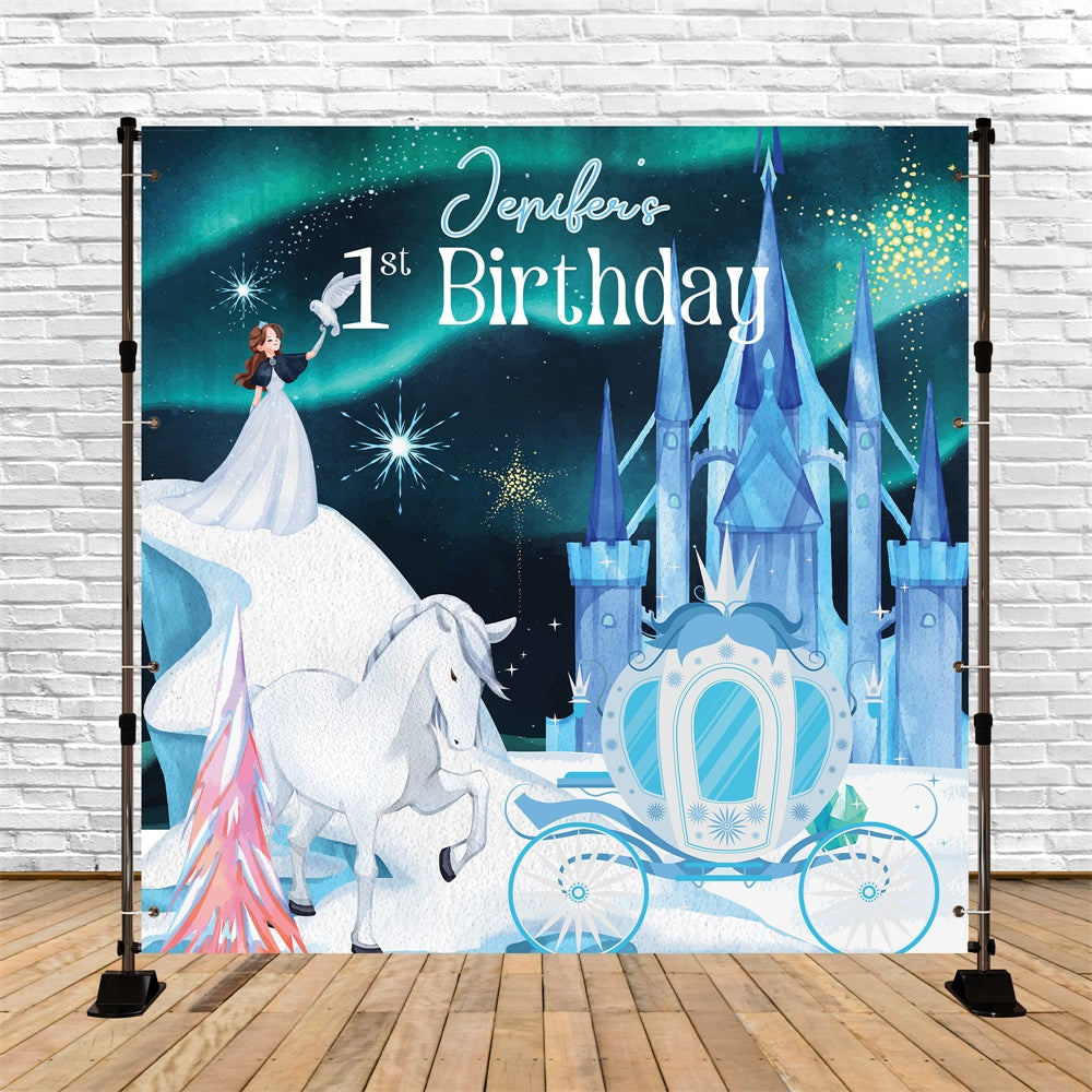 Toile de fond Deco Anniversaire Personnalisé Château d’Hiver Royal 1er Anniversaire LXX6-80