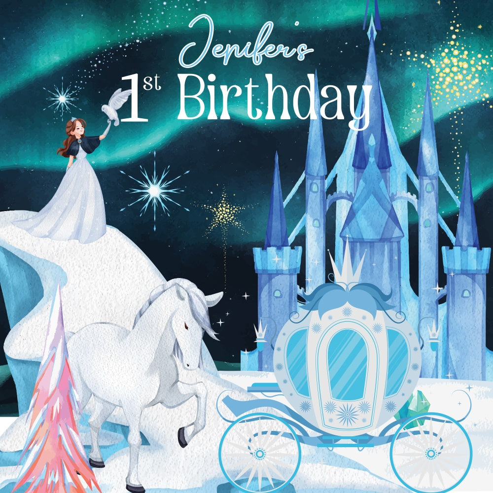 Toile de fond Deco Anniversaire Personnalisé Château d’Hiver Royal 1er Anniversaire LXX6-80