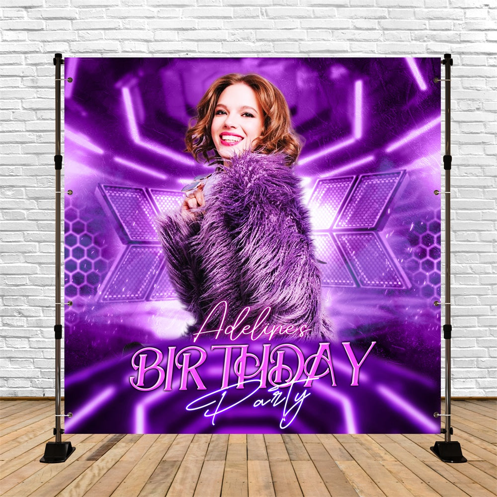 Toile de fond Anniversaire Personnalisé Diva Néon Pourpre LXX6-87