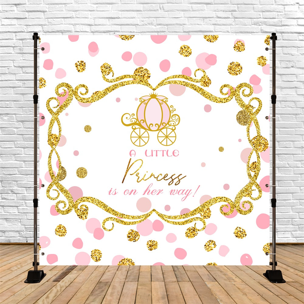 Toile de fond Baby Shower Fille Carrosse Confettis Dorés LXX6-9