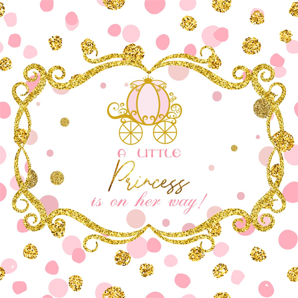 Toile de fond Baby Shower Fille Carrosse Confettis Dorés LXX6-9