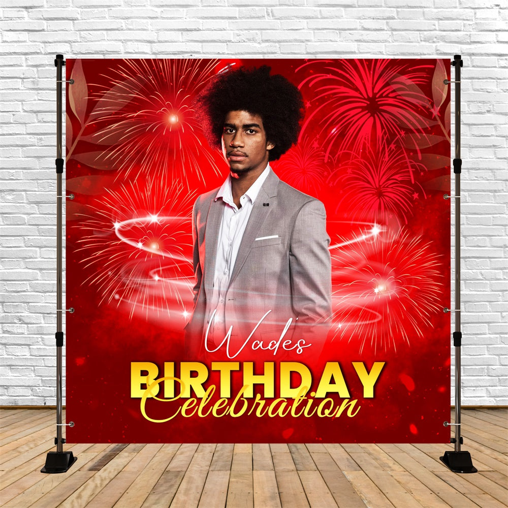 Toile de fond Anniversaire Personnalisé Feu d’Artifice Rouge Brillant LXX6-91
