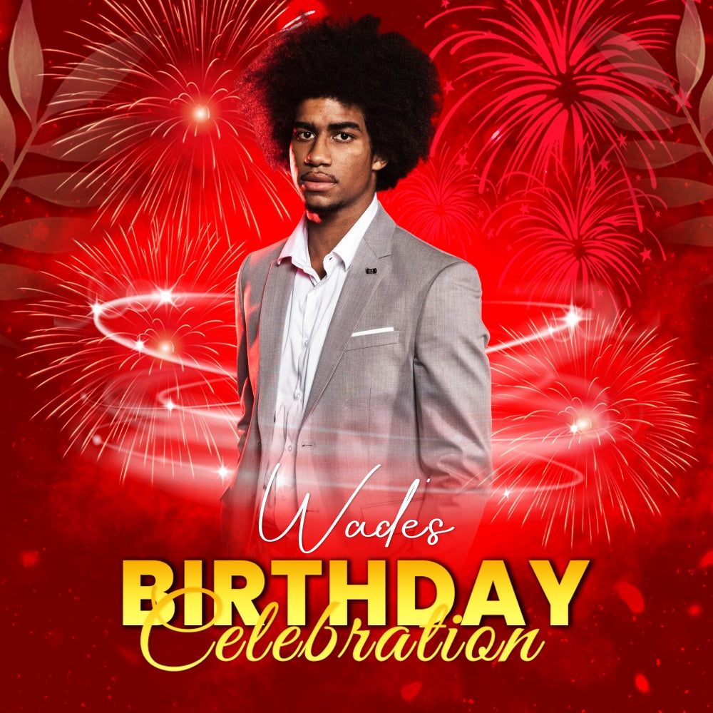 Toile de fond Anniversaire Personnalisé Feu d’Artifice Rouge Brillant LXX6-91