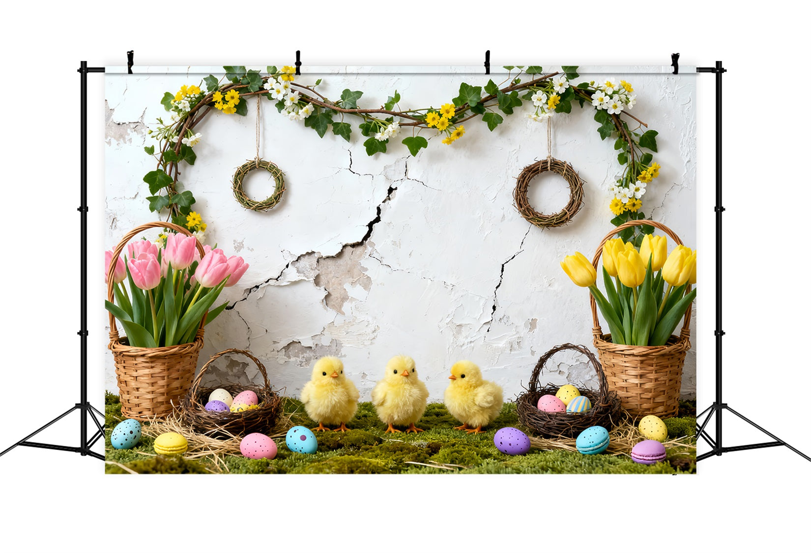 Toile de fond de Pâques Paniers Œufs Tulipees Couronne LXX61-119