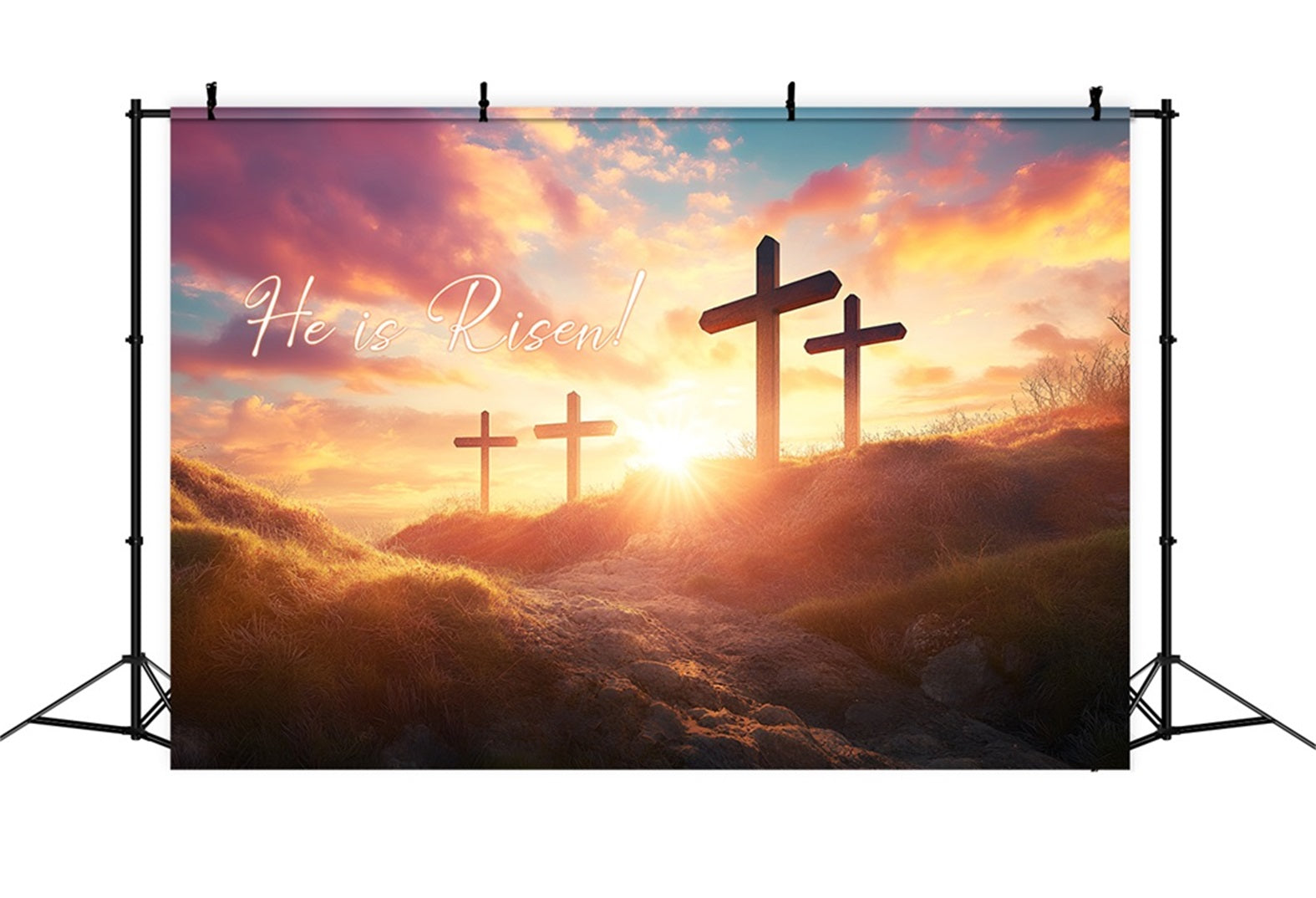 Toile de fond de Pâques Croix Pâques Lueur Coucher De Soleil LXX61-127