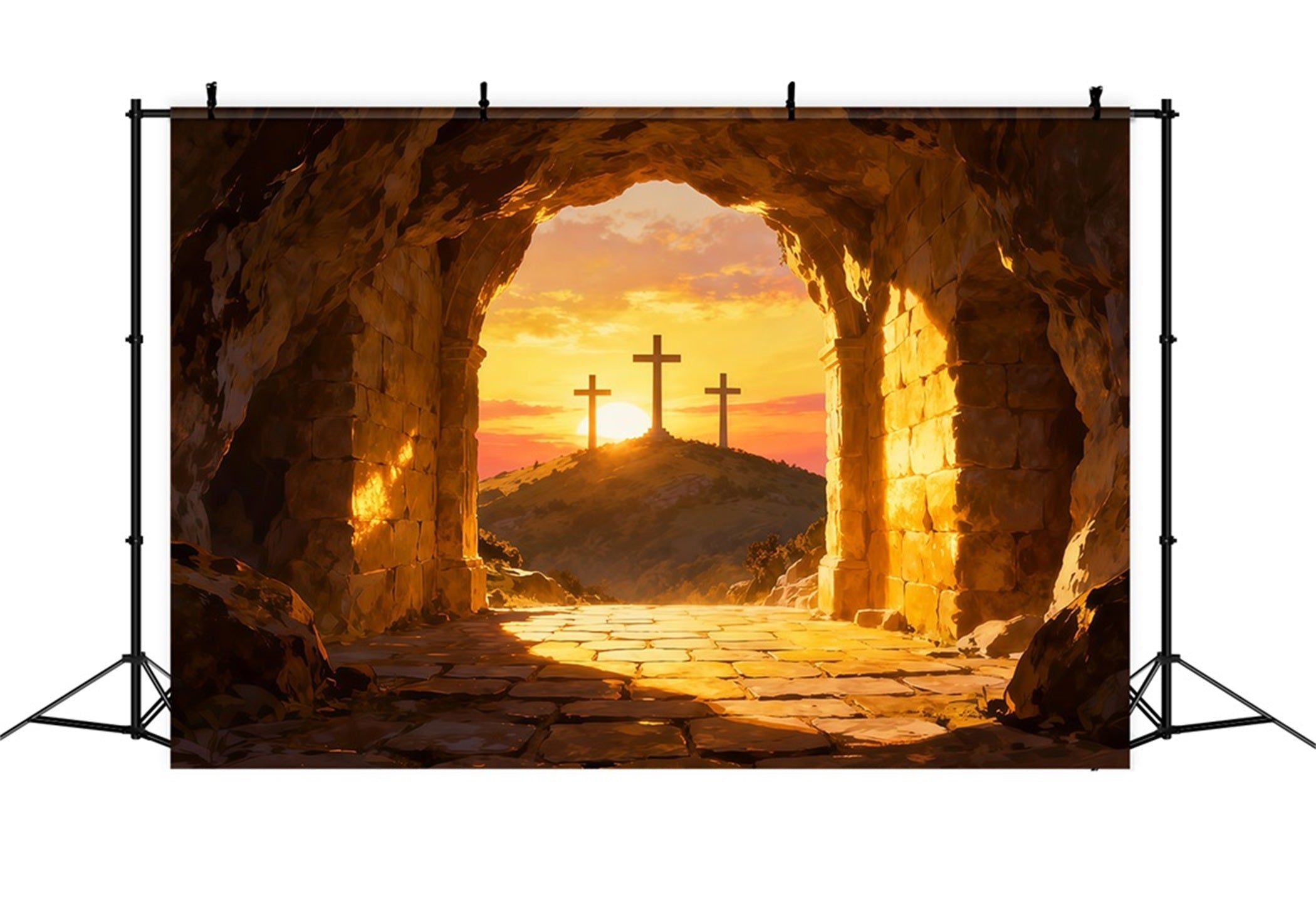 Fond Photo Pâques Il Est Ressuscité Croix Colline LXX61-133