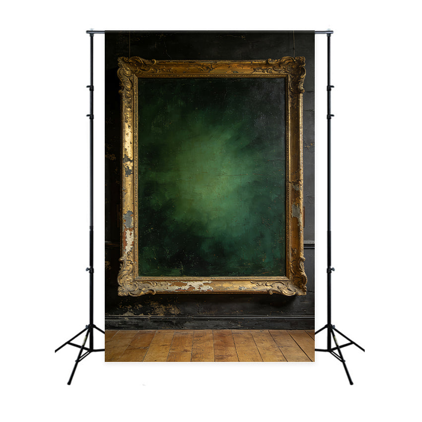 Fond de studio pour portraits Mur antique avec cadre doré Fond photo vert LXX61-15
