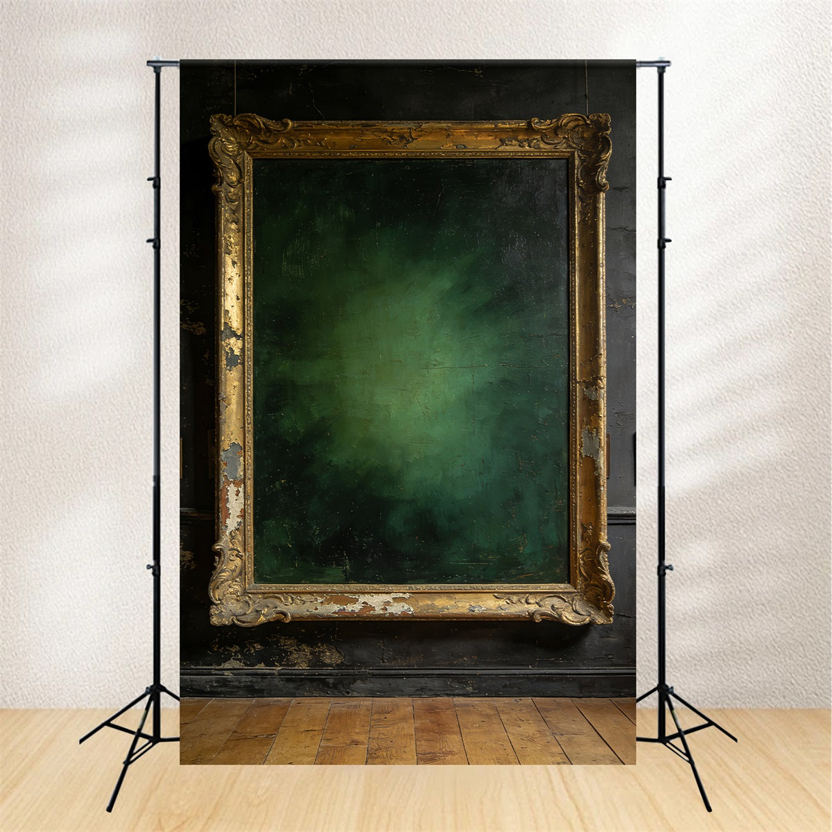 Fond de studio pour portraits Mur antique avec cadre doré Fond photo vert LXX61-15