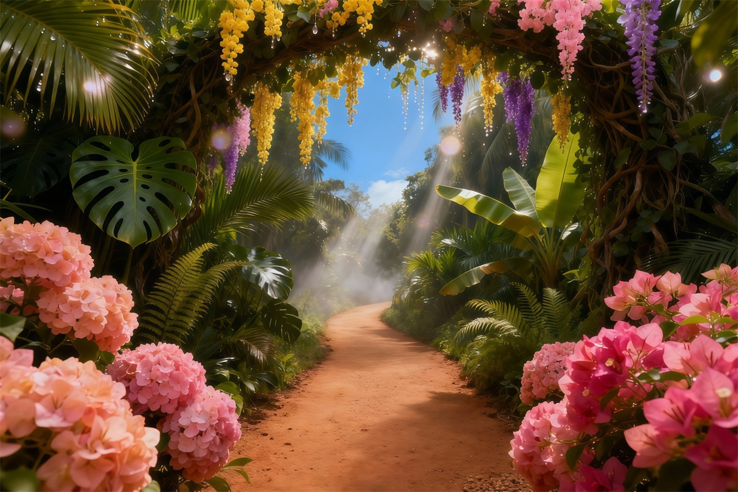 Toile de fond Photo Printemps Allée Florale Tropicale Baignée De Soleil LXX61-152