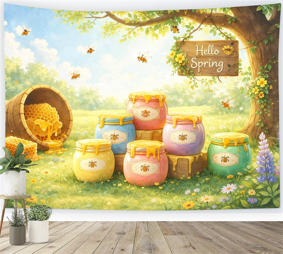 Fond Photo Printemps Illustration Jardin Pot Miel LXX61-165
