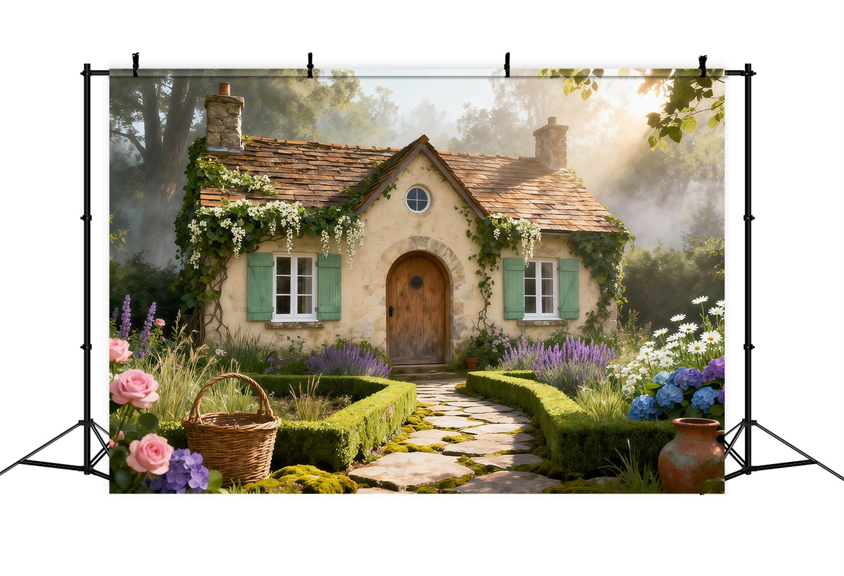 Toile de fond Photo Printemps Chemin Pierre Cottage Rustique LXX61-168