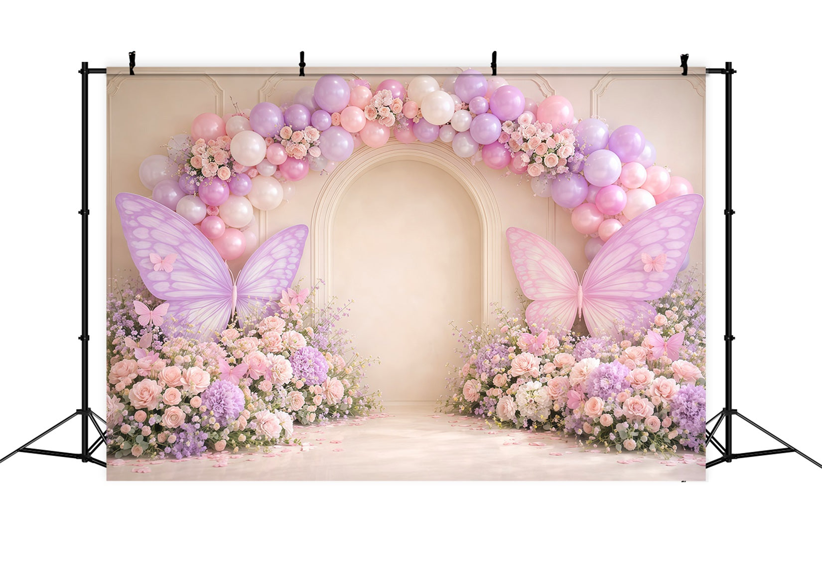 Fond Studio Photo Printemps Mur Arche Ballons Pastel Fleurs LXX61-171