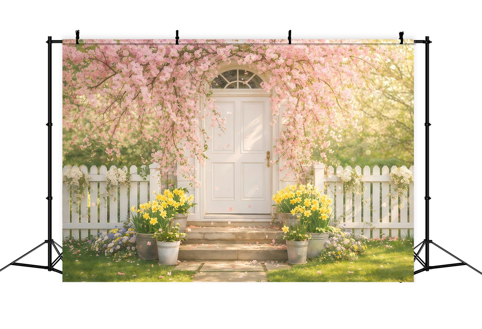 Fond Photo Floral Arche Cerisier Porte Jardin Blanche LXX61-177