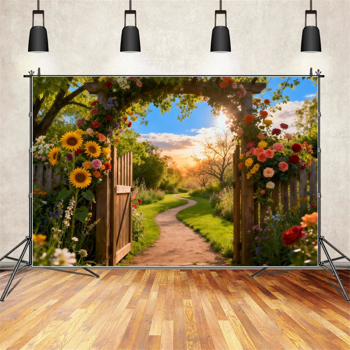 Toile de fond Photo Fleur Allée Porte Arche Rustique Coucher De Soleil LXX61-180