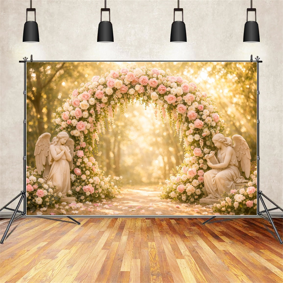 Fond Photo Floral Arche Anges Roses Blush Bokeh LXX61-181
