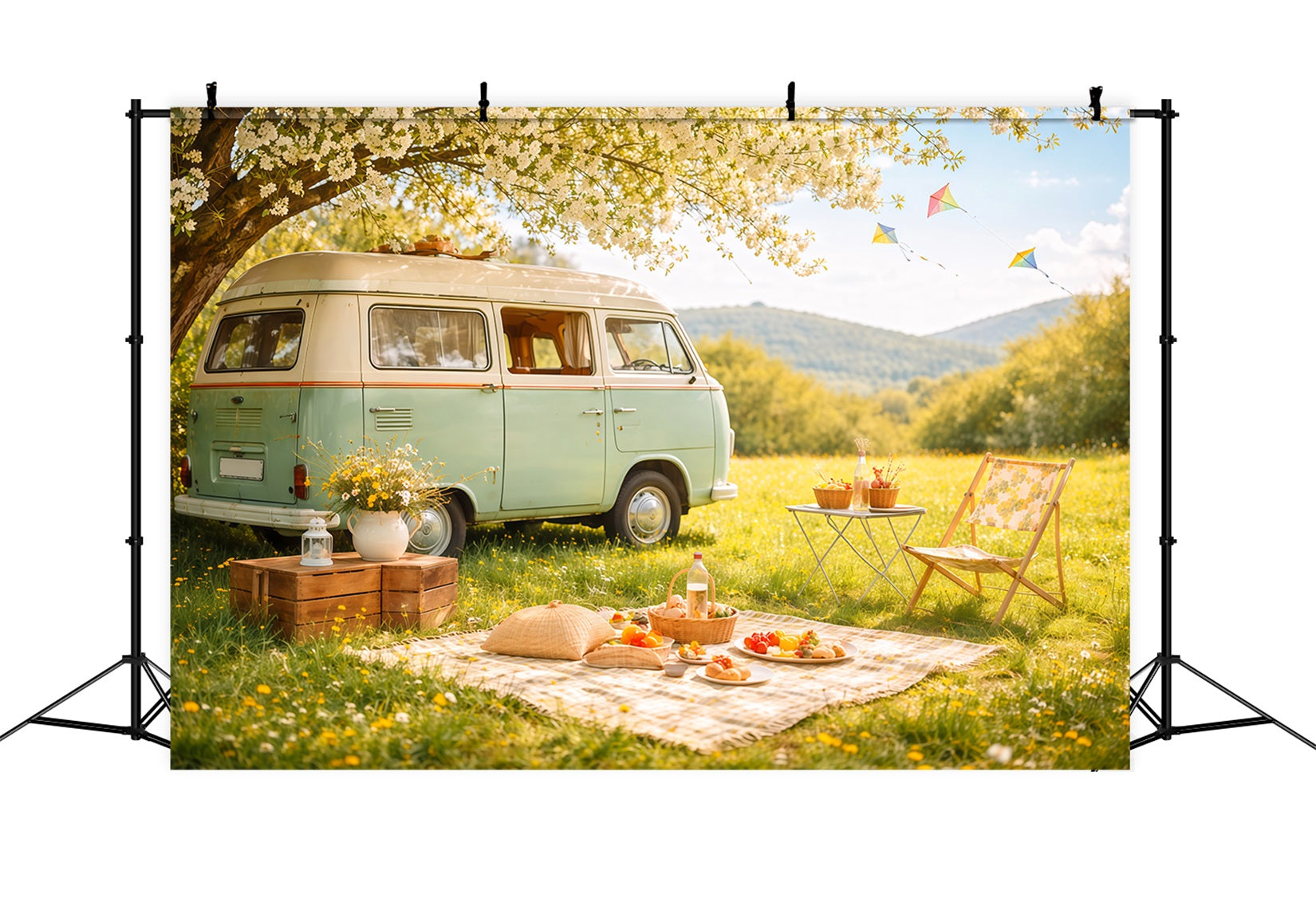 Fond Photo Floral Pique-Nique Camping-Car Prairie Pastel LXX61-185