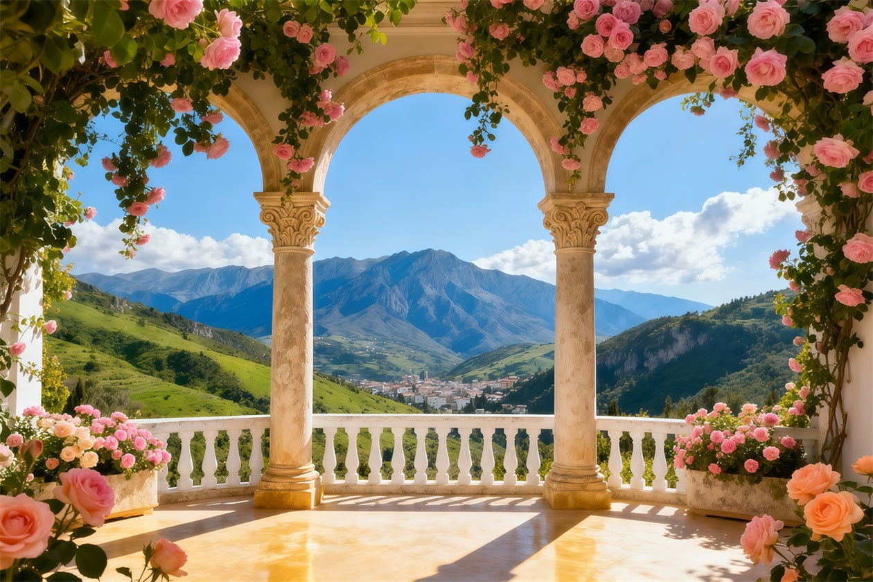 Toile de fond Fleur Colonne Fleurs Vue Montagne LXX61-190