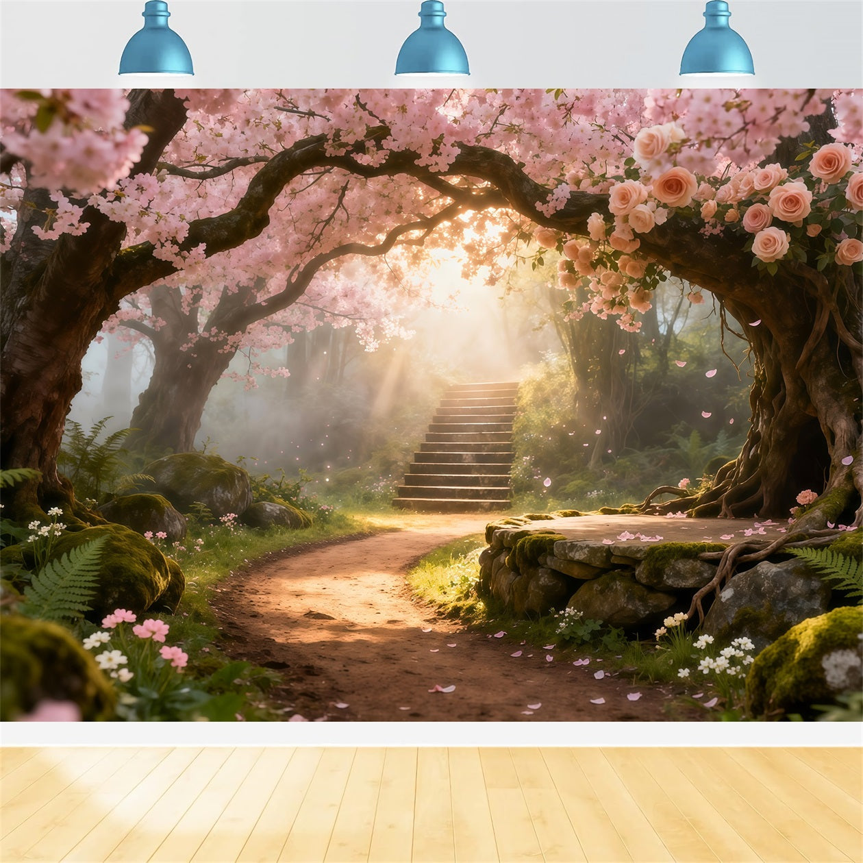 Toile de fond Photo Fleur Allée Arche Florale Baignée De Soleil LXX61-192