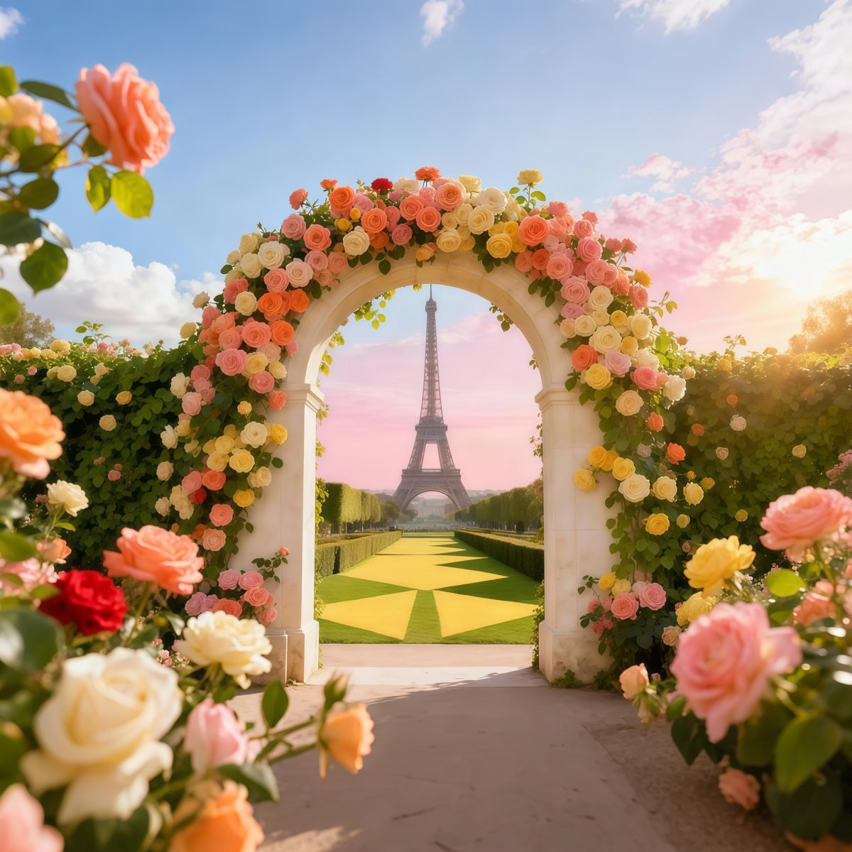 Fond Photo Floral Vue Tour Eiffel Porte Arche LXX61-193