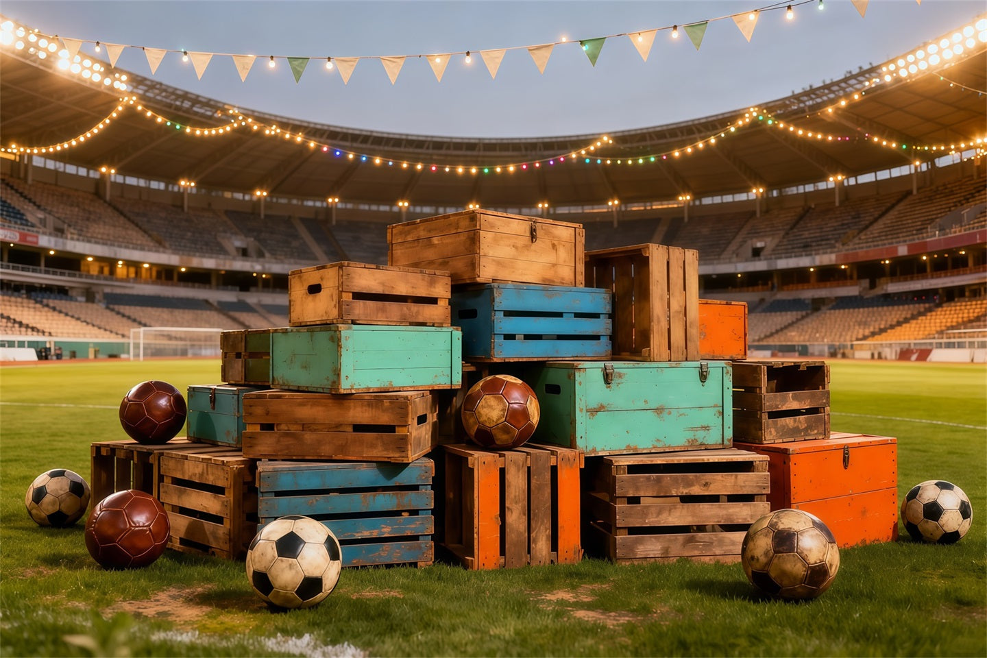 Fond Studio Photo Football Caisse Vintage Terrain Nuit LXX61-217