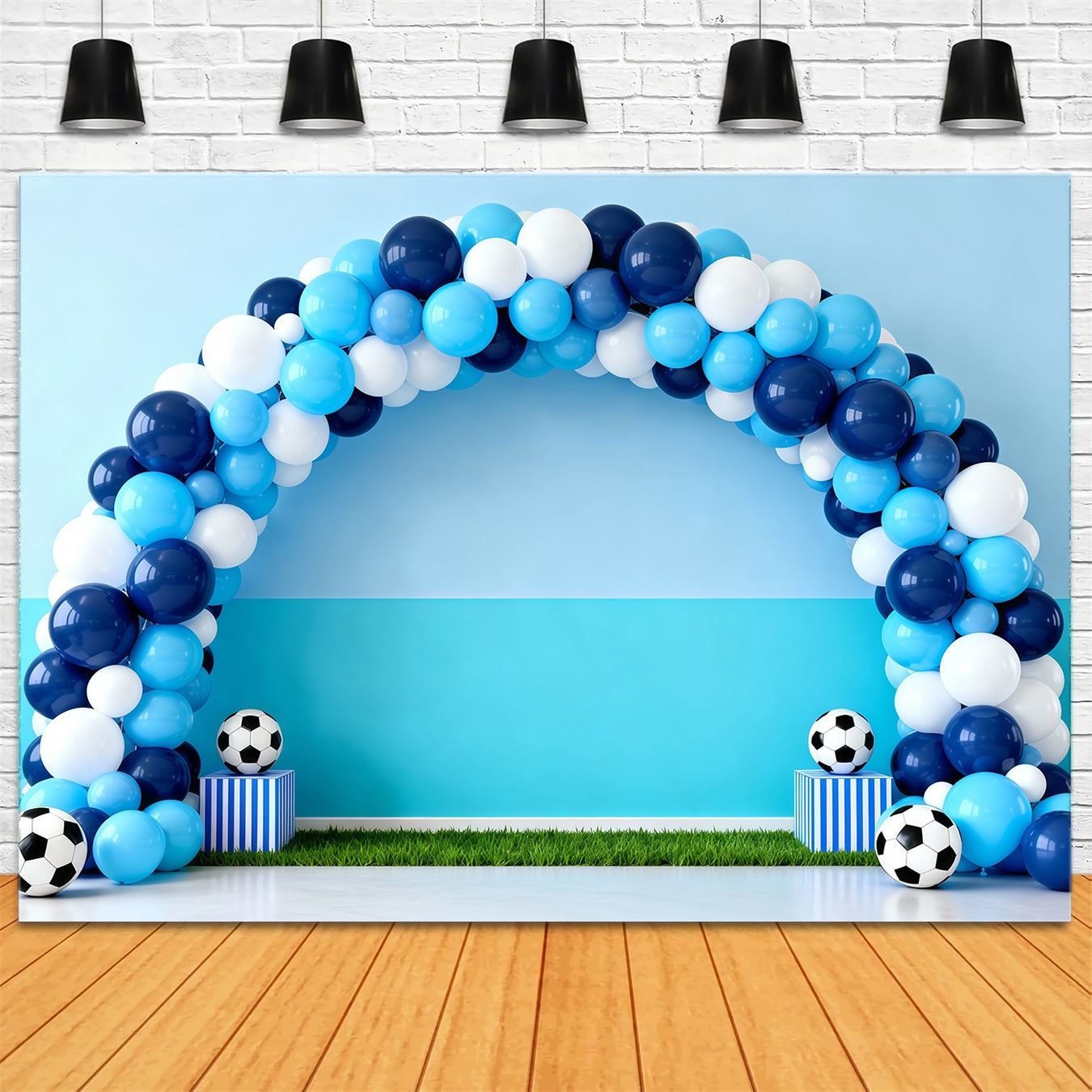 Fond Photo Football Arche Ballons Bleue Poteaux De But LXX61-218