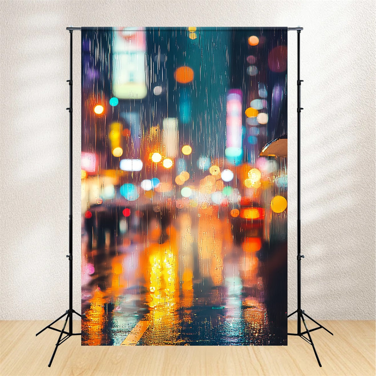 Toiles de fond pour studio de portrait Toile de fond professionnelle pour portrait « Rainy Neon City Bokeh » LXX61-25