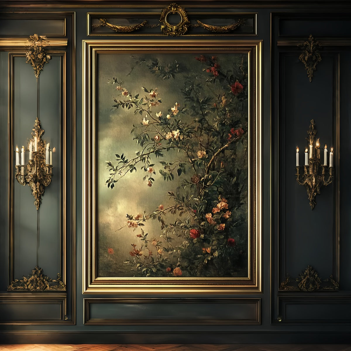 Fond pour portrait de famille Peinture florale classique encadrée Fonds pour studio de portrait LXX61-32