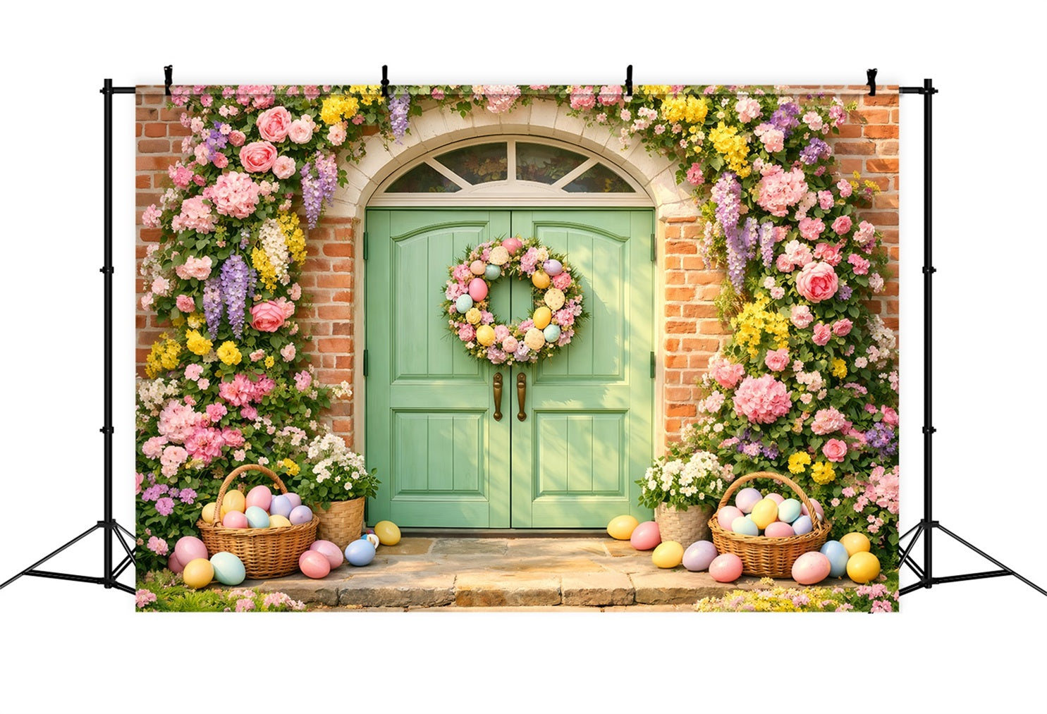 Fond Photo Pâques Porte Fleurs Pastel Couronne Œufs LXX61-37