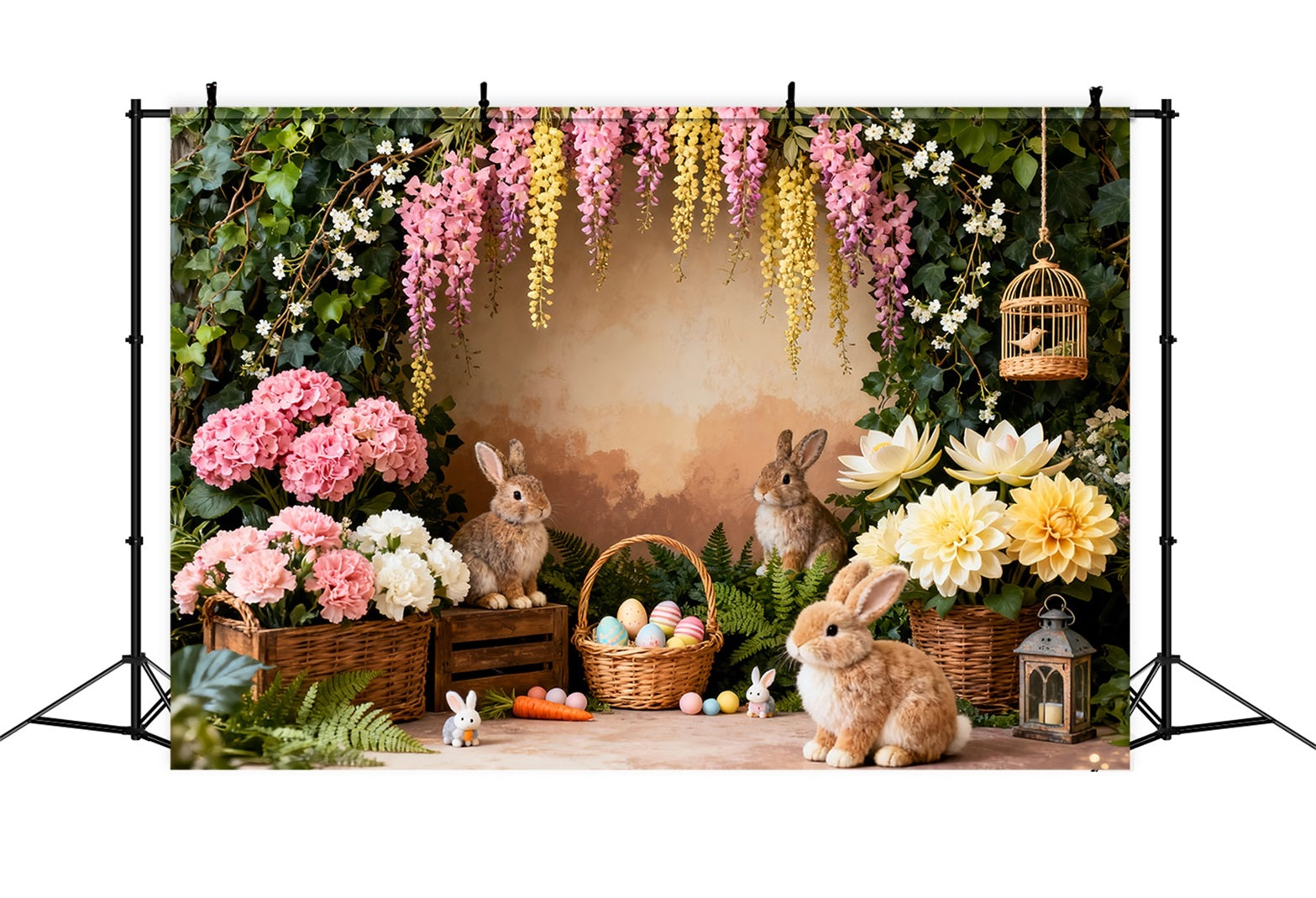 Toile de fond Pâques Bouquet Jardin Panier Œufs LXX61-38
