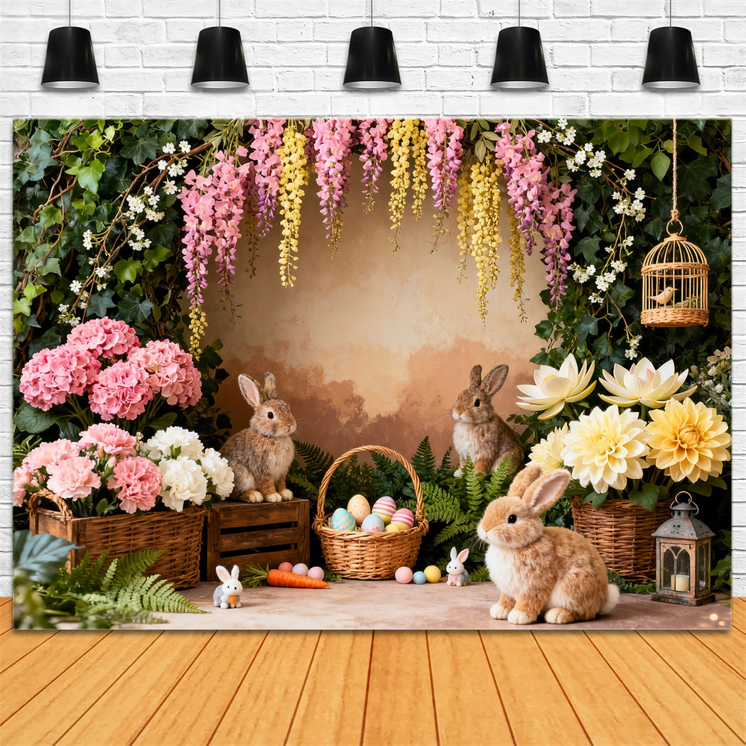 Toile de fond Pâques Bouquet Jardin Panier Œufs LXX61-38