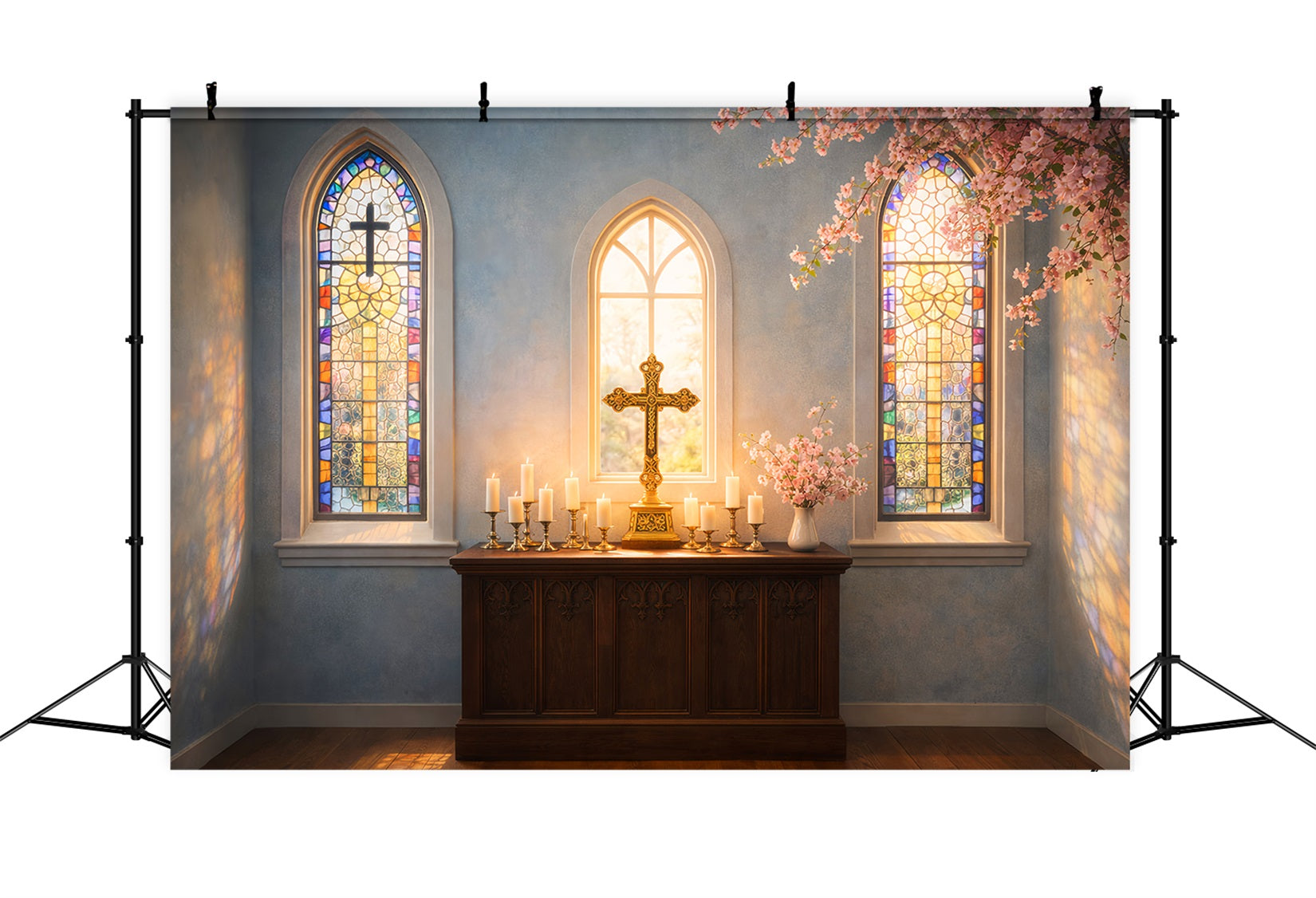 Toile de fond de Pâques Vitrail Baigné De Soleil Croix LXX61-47