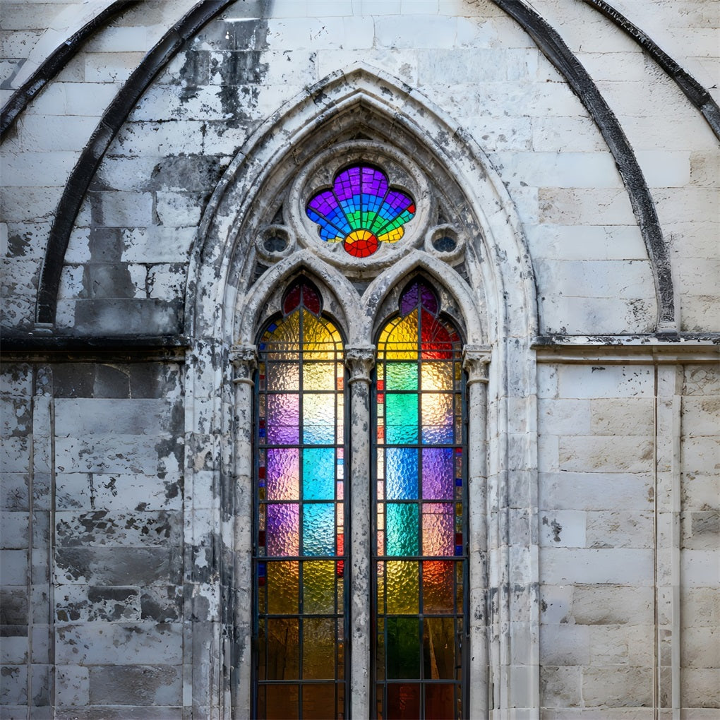 Fond de Pâques Église Pierre Vintage Vitrail Arc-En-Ciel LXX61-52