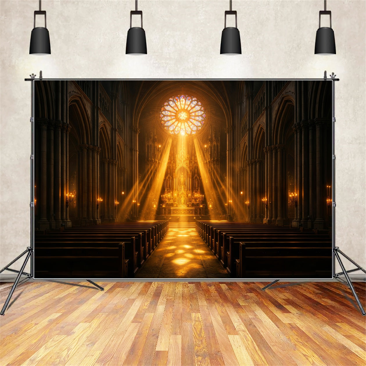 Fond Photo Pâques Rayons Lumière Cathédrale Dorée LXX61-61