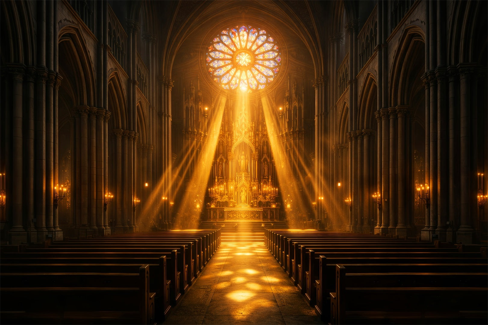 Fond Photo Pâques Rayons Lumière Cathédrale Dorée LXX61-61
