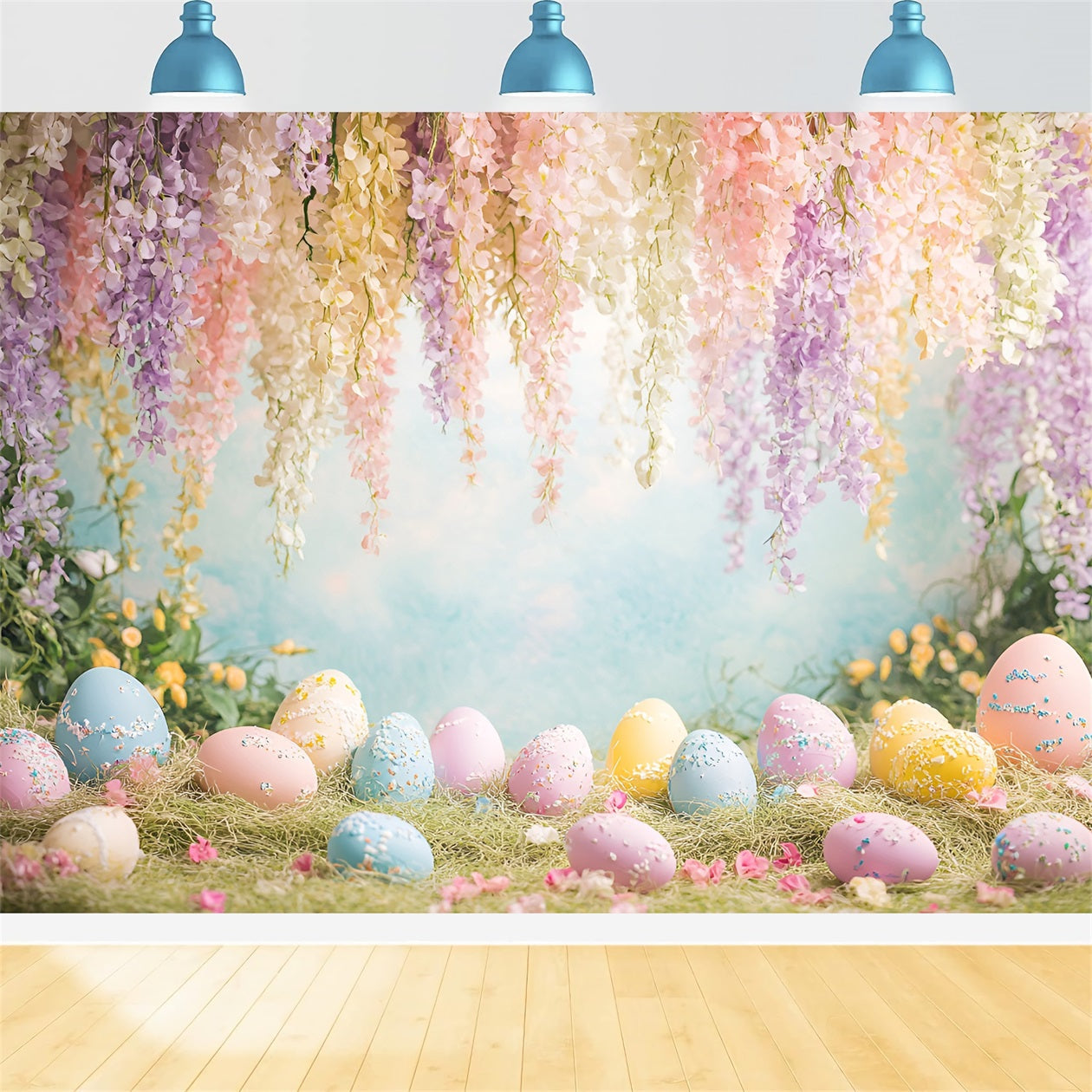 Toile de fond Pâques Prairie Fleurs Sauvages Glycine Suspendue LXX61-66