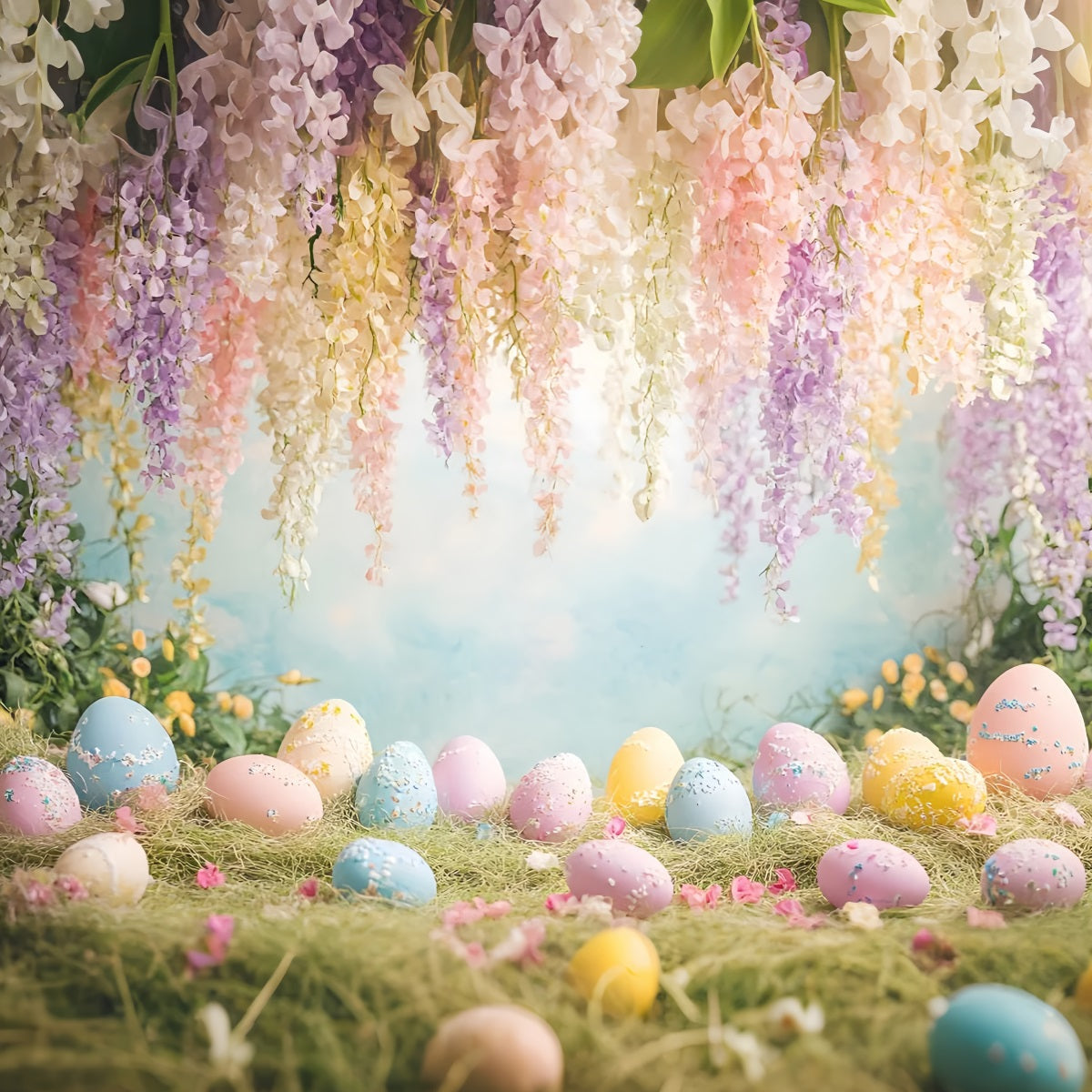 Toile de fond Pâques Prairie Fleurs Sauvages Glycine Suspendue LXX61-66