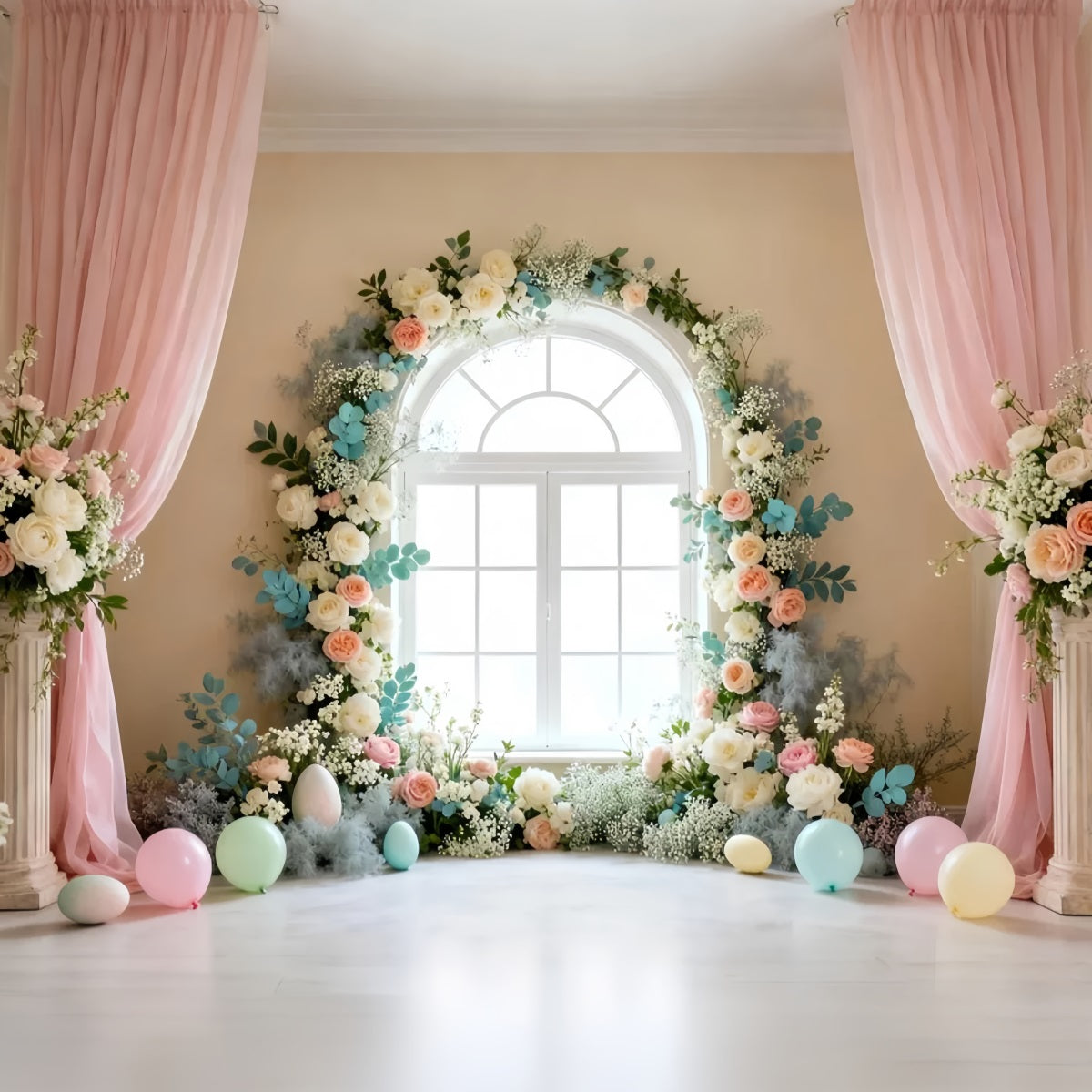 Fond de Pâques Fenêtre Élégante Couronne Florale LXX61-68