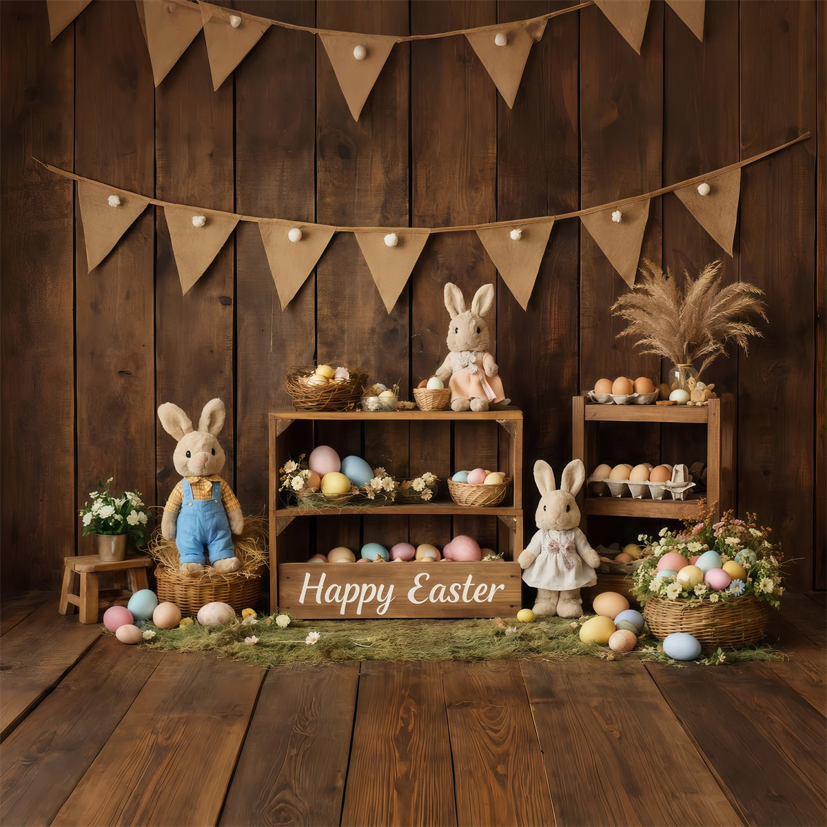 Toile de fond Pâques Œufs Ferme Bois Rustique LXX61-70