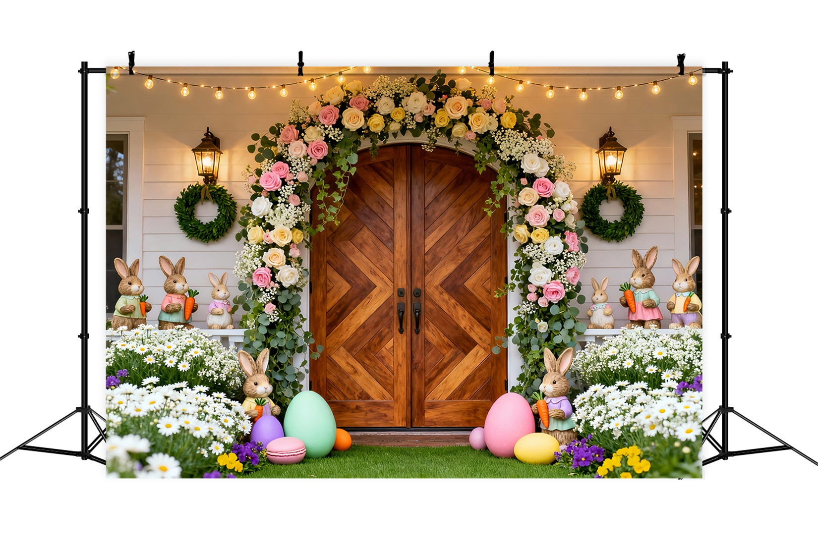 Fond de Pâques Fenêtre Couronne Florale Pastel LXX61-72