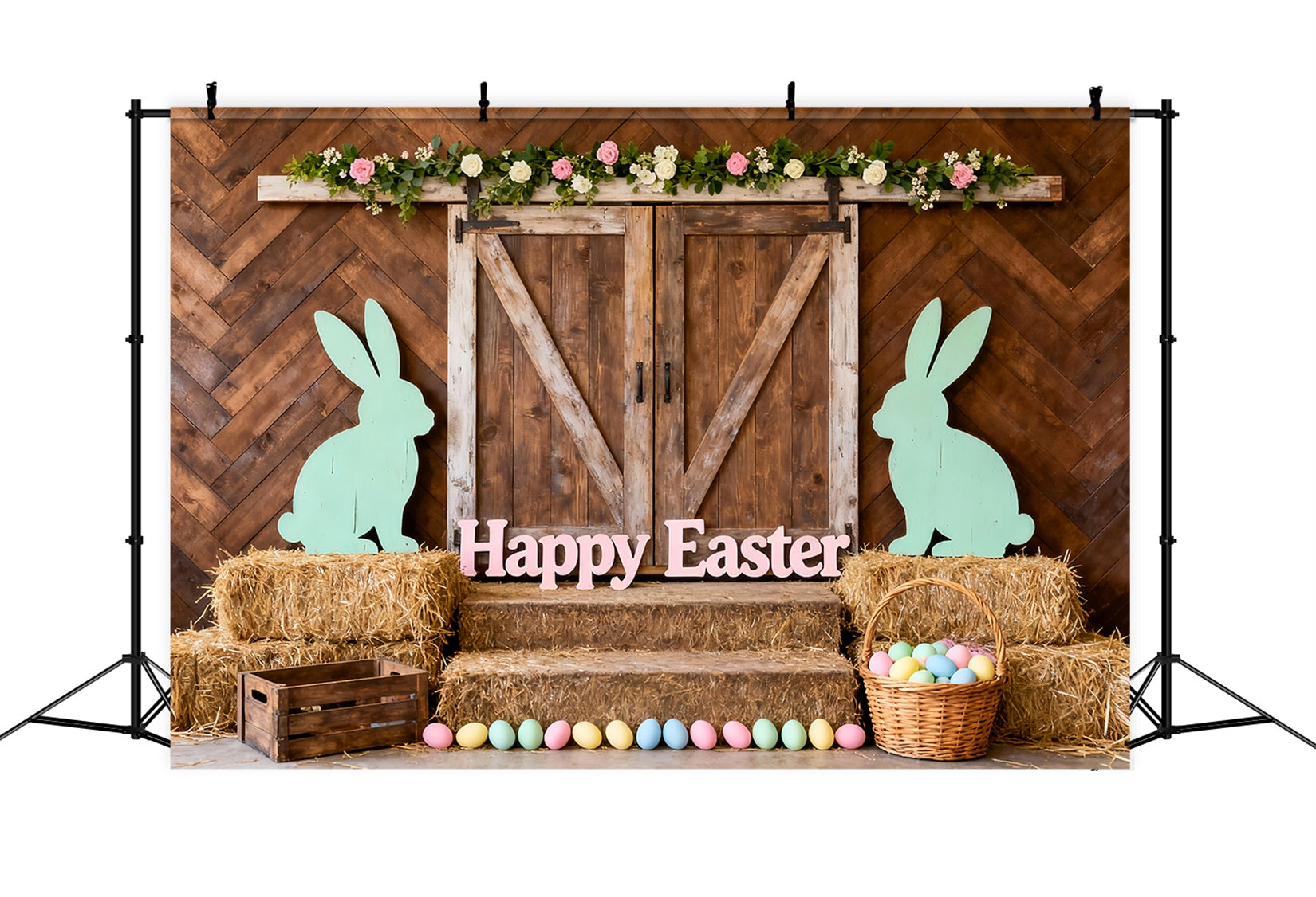 Toile de fond Pâques Silhouette Lapin Porte Grange LXX61-78