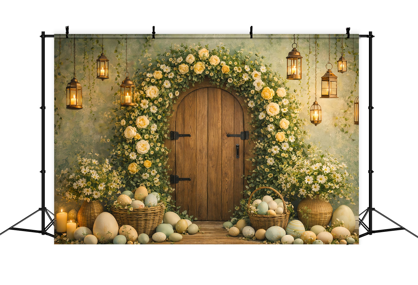 Fond Photo Pâques Arche Florale Porte Rustique LXX61-81