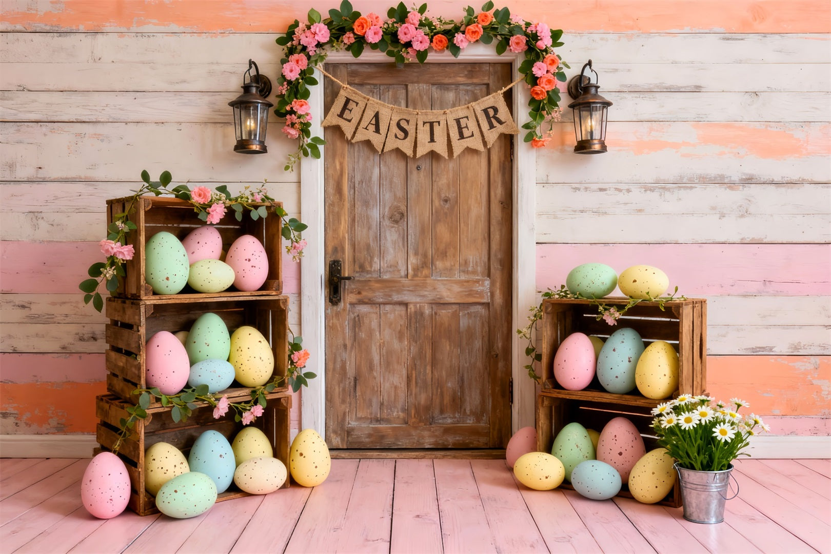 Fond de Pâques Caisse Bois Pastel Porte LXX61-84