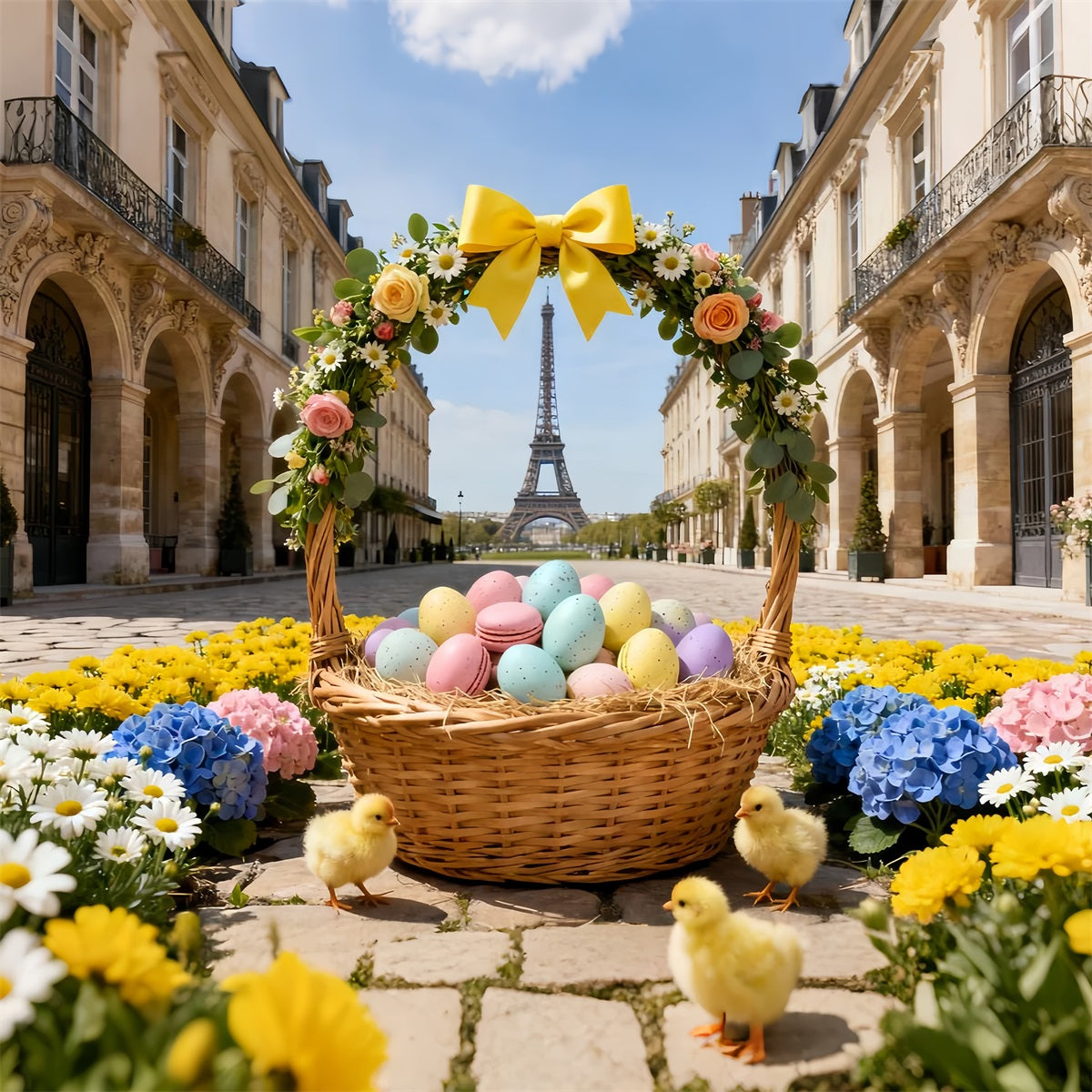 Fond de Pâques Panier Œufs Floraux Paris LXX61-96