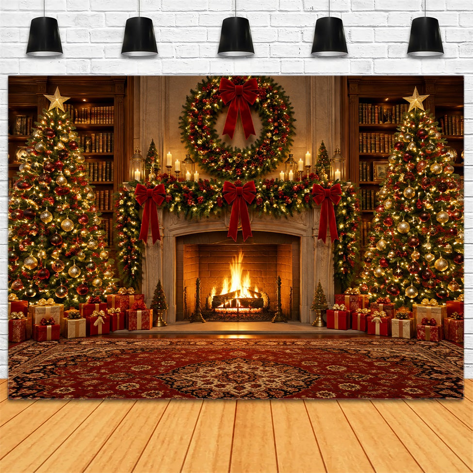 Fond Photo De Noël Bibliothèque Ornée Cheminée Couronne LXX610-151