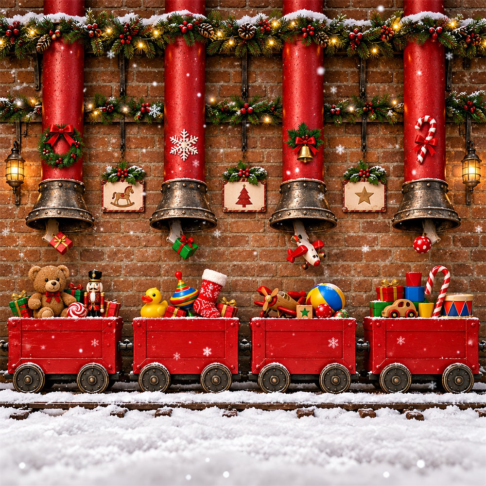 Fond Photo De Noël Train Jouet Cloches Suspendues LXX610-152